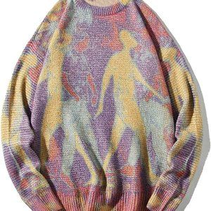 Aelfric Eden Long Sleeve Van Gogh Printed Cable Knit Sweaters Casua…